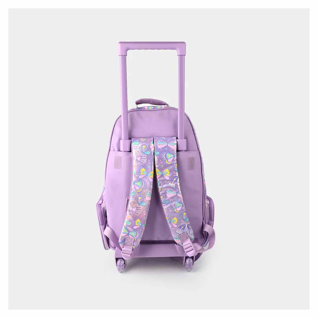 Smiggle Butterfly 18-Inch Light-Up Trolley Backpack for Kids – Colorful Wheeled School Bag with Extendable Handle