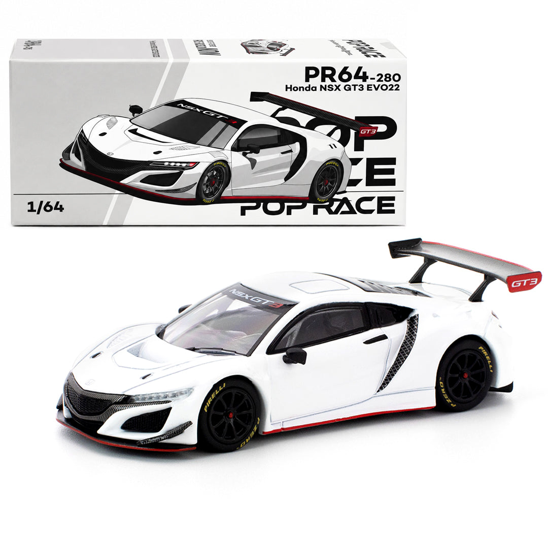 POP RACE 1:64 Honda NSX GT3 EVO22 White PR64-280 | Official Licensed Diecast Model Car (BGX)