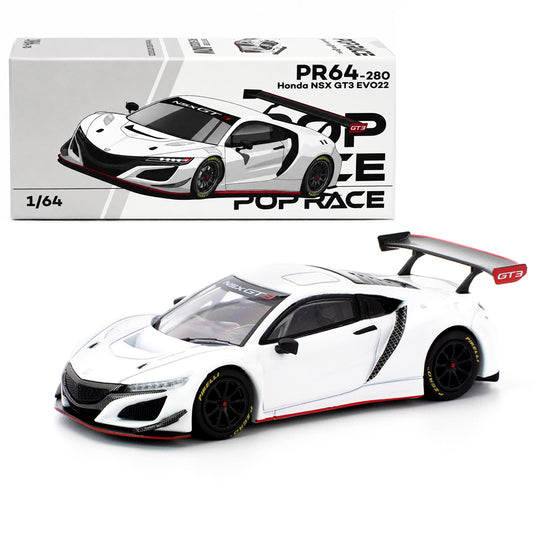 POP RACE 1:64 Honda NSX GT3 EVO22 White PR64-280 | Official Licensed Diecast Model Car (BGX)