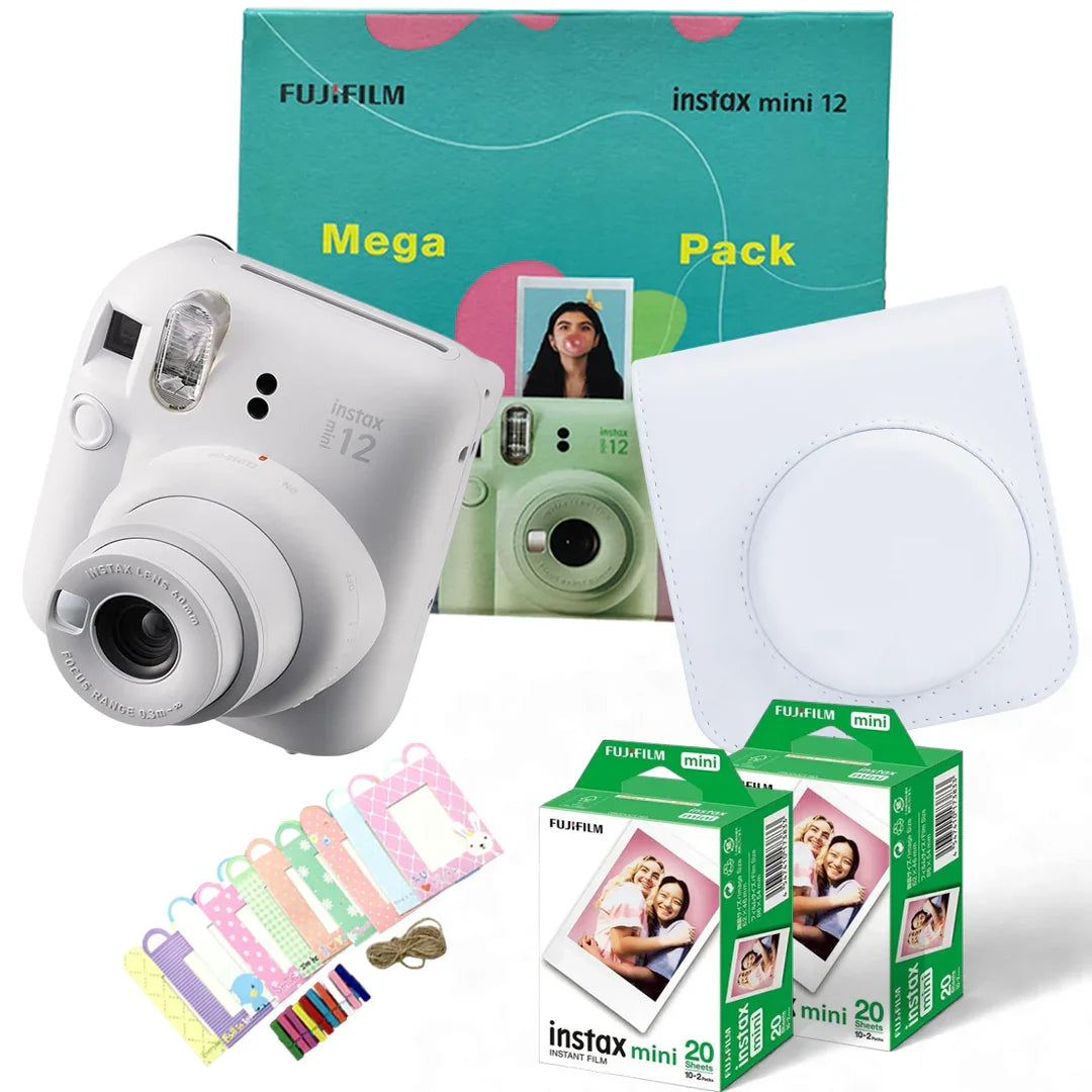 Instax Mini 12 Mega Pack – Giftable Box with Camera, Case, Films & Display Kit! - Clay White - Jaiman Toys