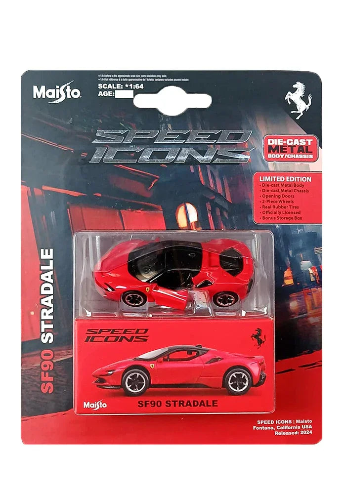 Maisto 1:64 Ferrari SF90 Stradale – Red with Black Top | Speed Icons India Diecast Model - Jaiman Toys
