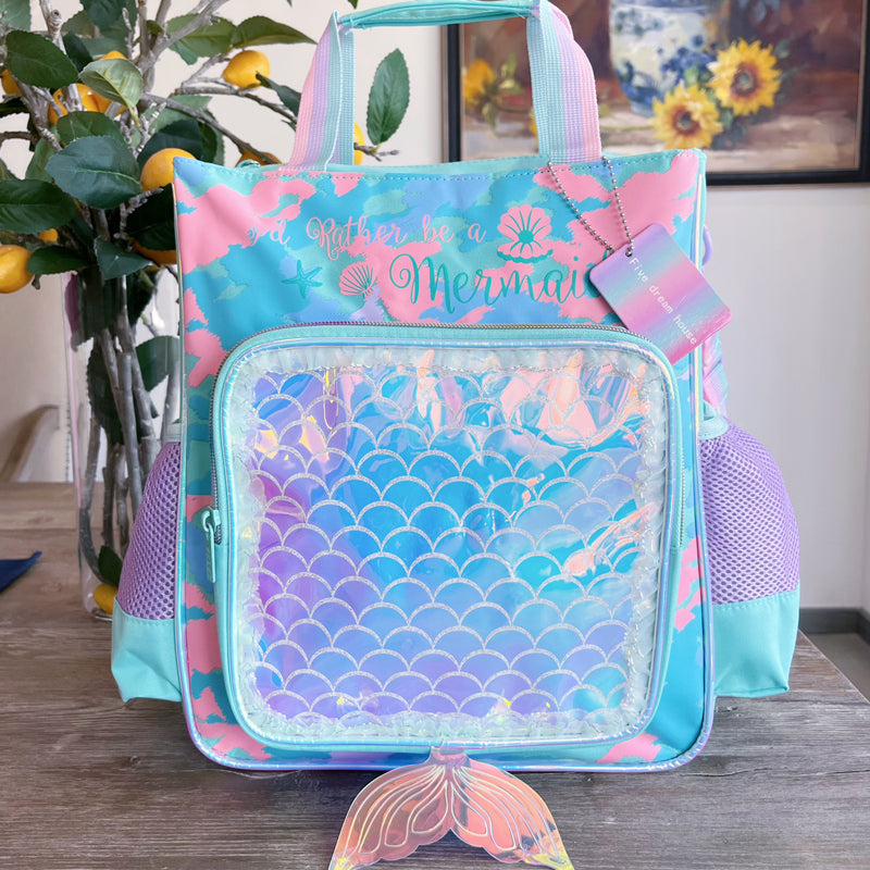 Vest Rather Be a Mermaid Kids Backpack (32 x 26 cm) | Mermaid-Themed School & Activity Bag with Holographic Front Pocket