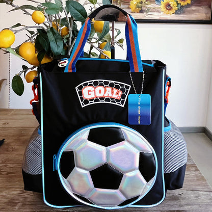 Goal! Soccer Ball Kids Backpack Vest Bag (32 x 26 cm) | Football-Themed School & Sports Backpack with Holographic Front Pocket