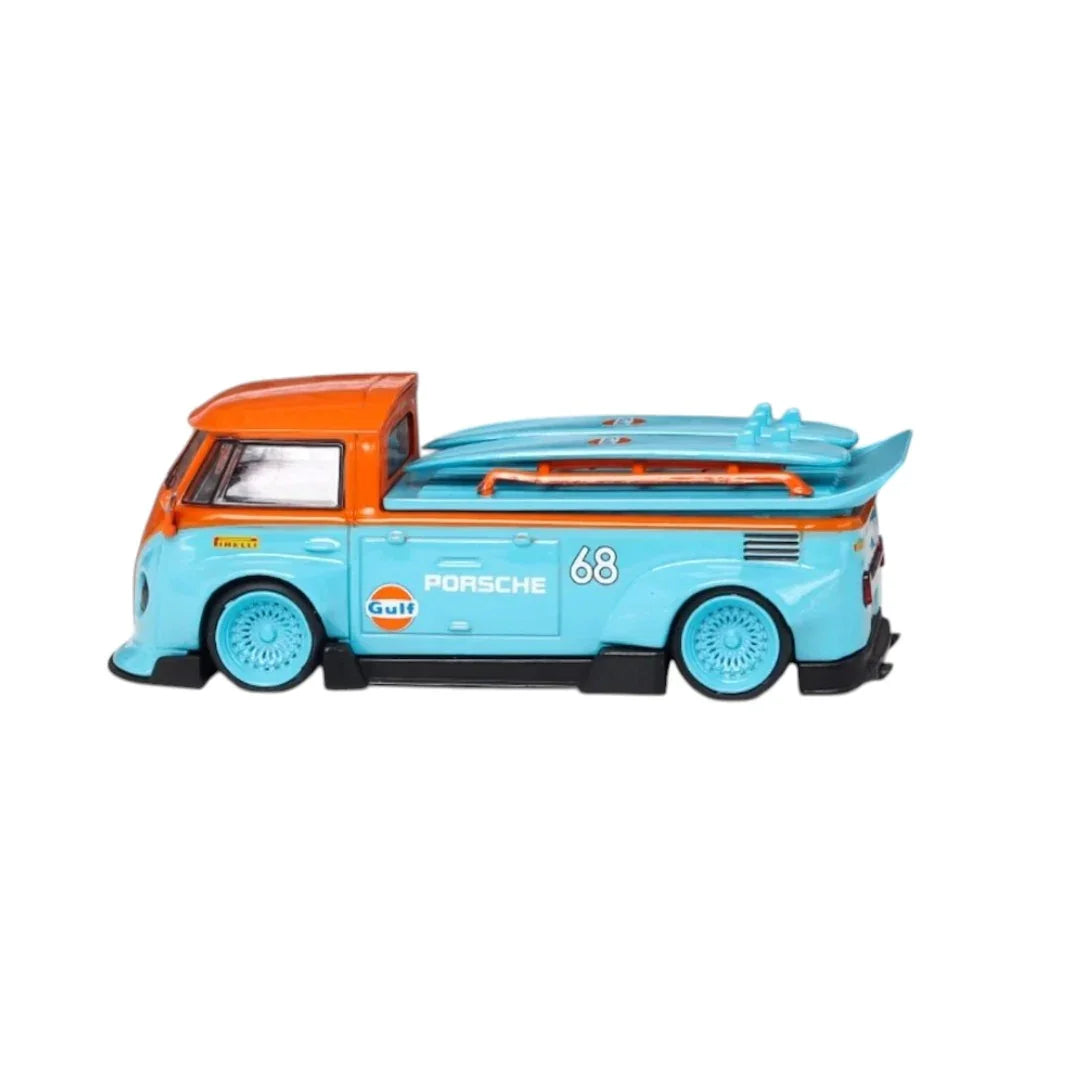 LMLF 1:64 Volkswagen T1 Pickup Porsche #68 Gulf Livery Diecast Model Car with Surfboards - Jaiman Toys