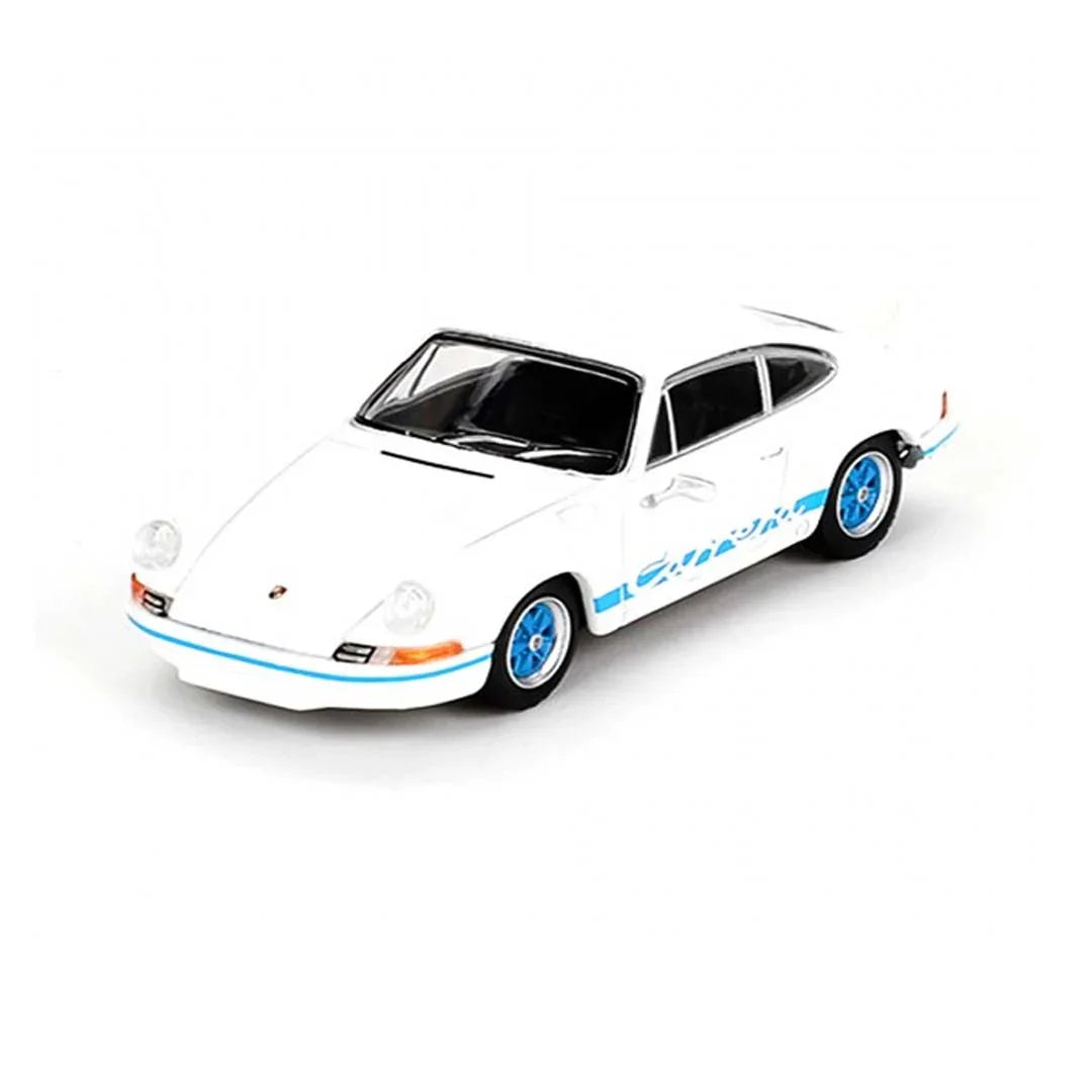 MINI GT 715: Porsche 911 Carrera RS 2.7 Grand Prix White with Blue Livery - Jaiman Toys