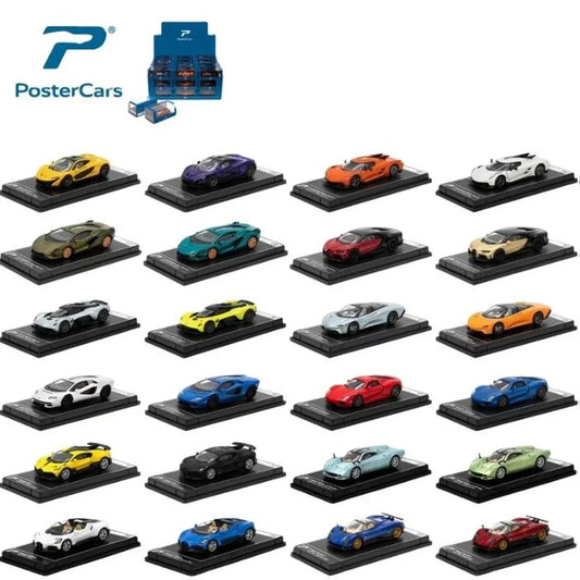 PosterCars 1:64 Hypercar League Collection – 24-Piece Diecast Supercar Set (Pagani, McLaren, Koenigsegg, Lamborghini, Bugatti, Aston Martin, Porsche)