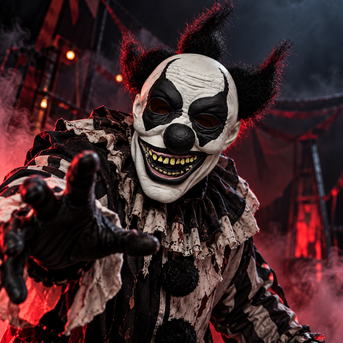 Halloween Scary Evil Clown Mask with Black Hair – Creepy Horror Joker Costume Mask for Adults