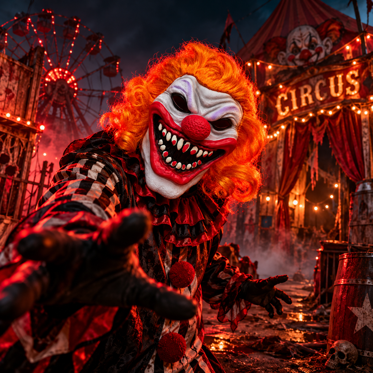 Halloween Scary Evil Clown Mask with Orange Hair – Horror Costume Mask for Adults