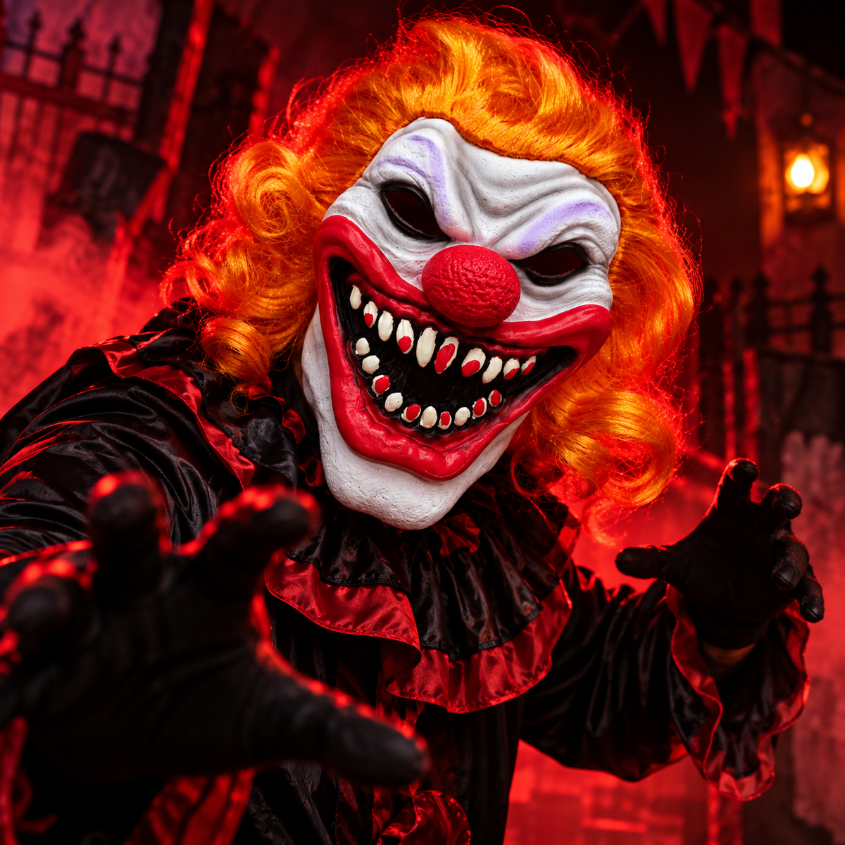 Halloween Scary Evil Clown Mask with Orange Hair – Horror Costume Mask for Adults