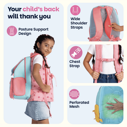 Basil Sakura Bloom Kids School Backpack 18–20L | 40cm School Bag with Posture Support, Wide Straps & Chest Strap