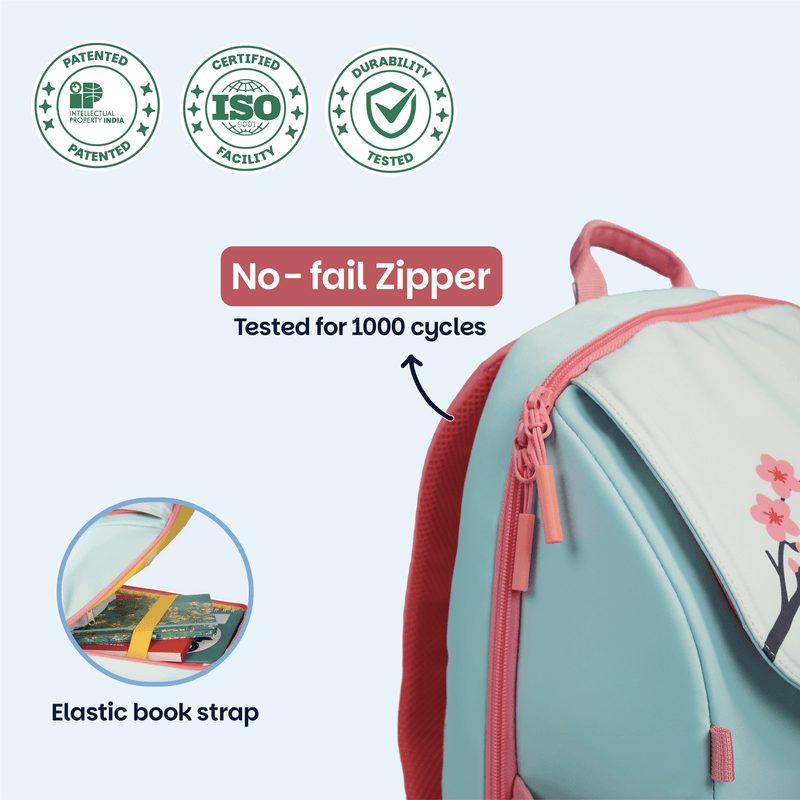 Basil Sakura Bloom Kids School Backpack 18–20L | 40cm School Bag with Posture Support, Wide Straps & Chest Strap