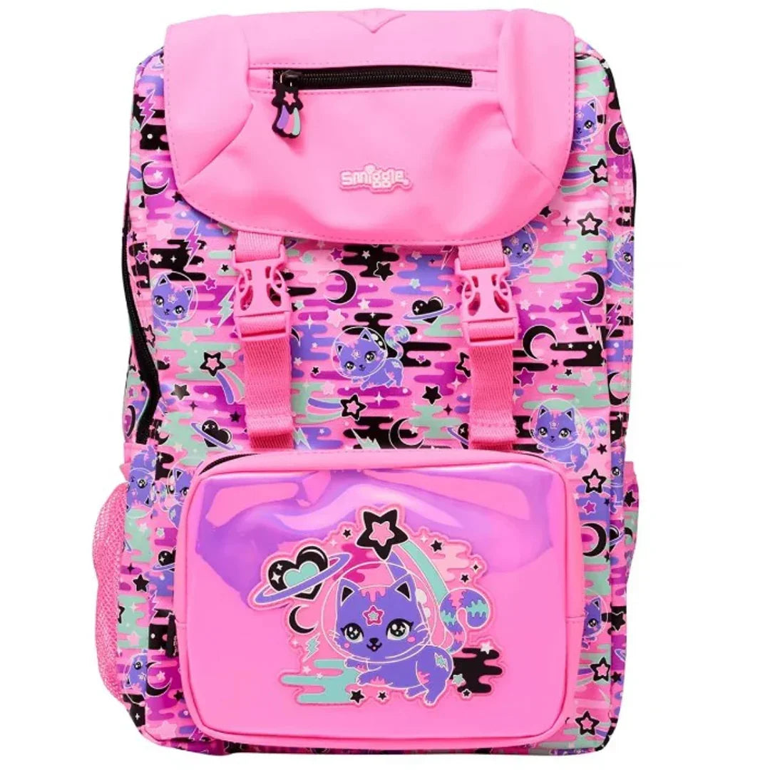 Smiggle Away Foldover Backpack – Pink | 16-Inch  Zipped Pockets & Dual Bottle Holders