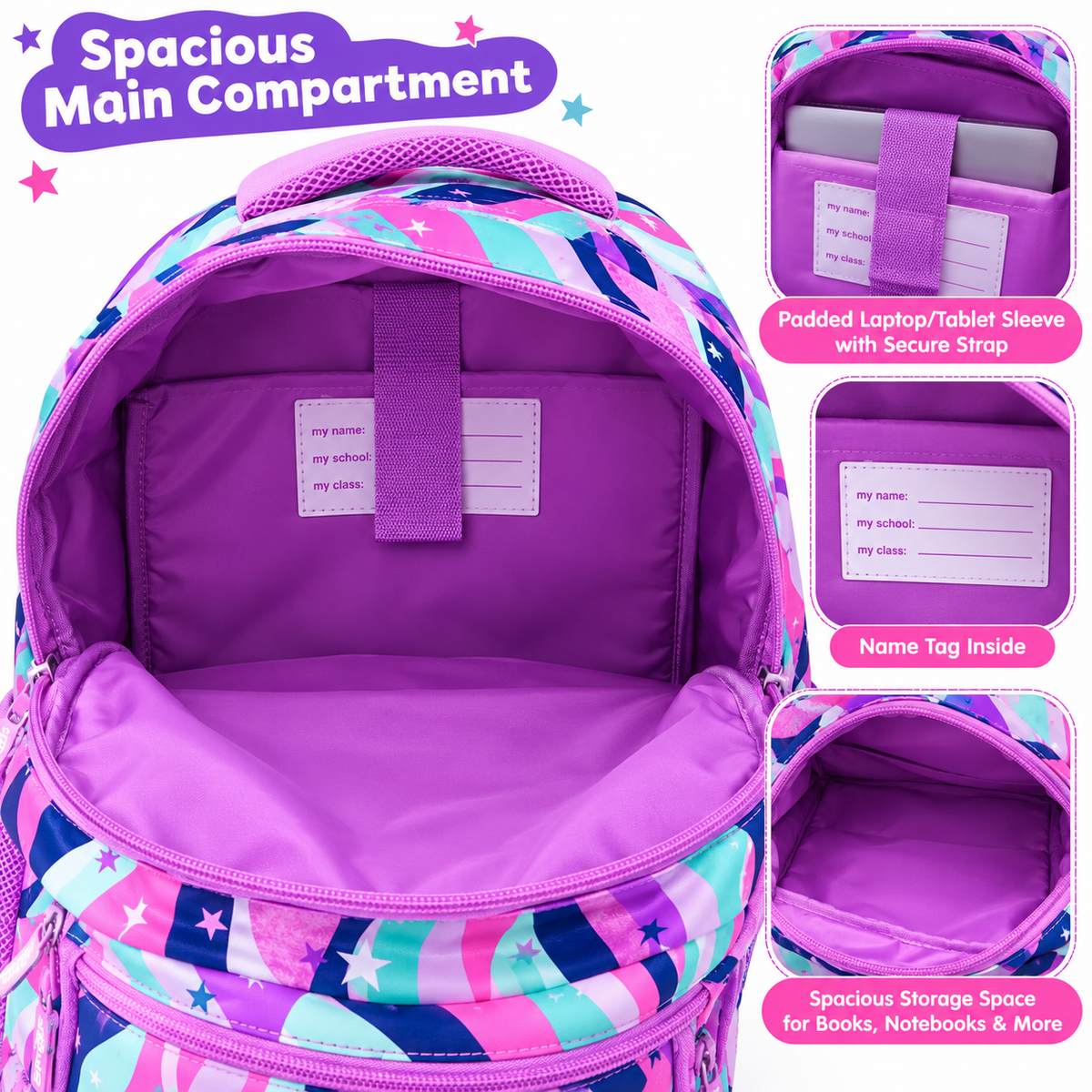 Smiggle Classic Unicorn School Backpack for Girls | Pink & Purple Glitter Unicorn Kids School Bag with Side Bottle Sleeves (16-Inch)