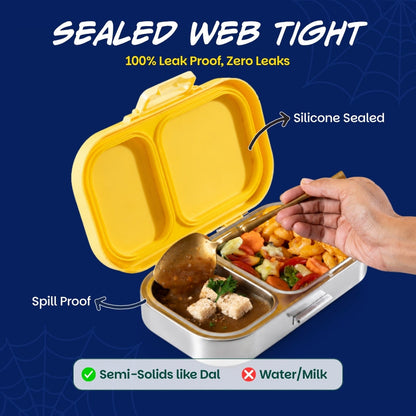 Basil Marvel Spidey Little Websters 600ml Stainless Steel Lunch Box | 2-Section Kids Tiffin Box