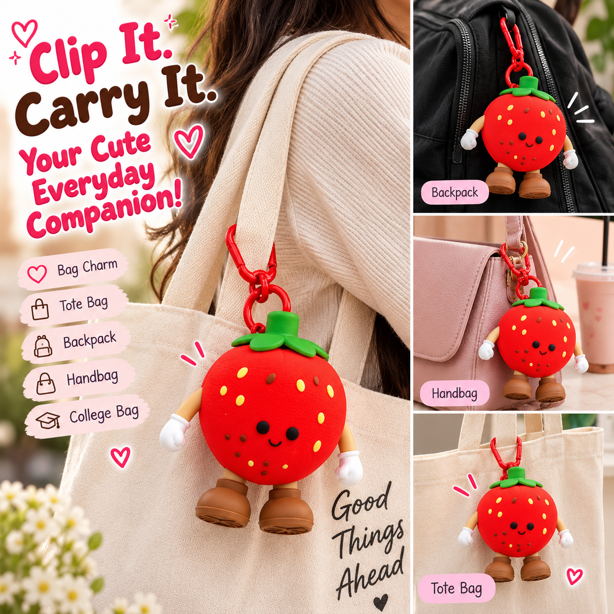 Cute Red Strawberry Silicone Coin Purse Keychain | Mini Zipper Pouch Bag Charm for Coins, Earbuds, Keys & Small Accessories
