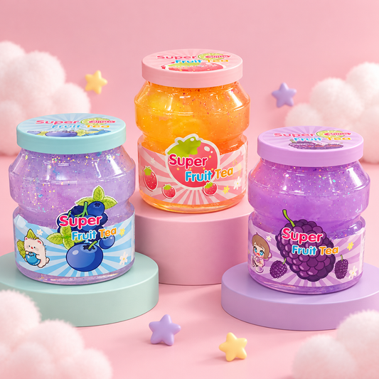 Super Fruit Tea Glitter Slime Jar – Stretchy Sensory Play Toy, Assorted Design, 1 Piece (Jar)