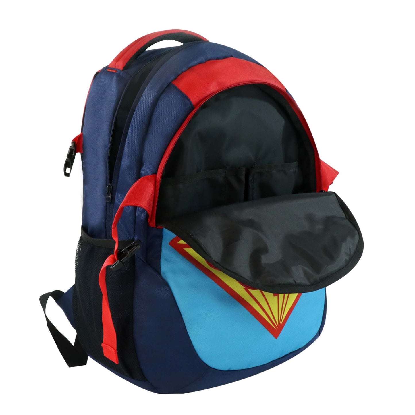 Smily Kiddos Super Hero Kids School Backpack 18 Inch – Blue & Red Multi-Compartment School Bag for Boys