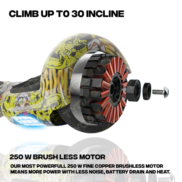 TYGATEC T2 Bluetooth Hoverboard with LED Lights – 6.5 Inch Self Balancing Scooter with App Control, Multicolor Graffiti Design