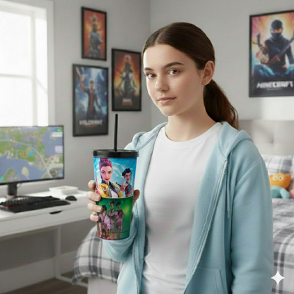 K-Pop Demon X Saja Boy 700ml Stainless Steel Tumbler Sipper Water Bottle With Straw | Leak-Resistant Travel Cup