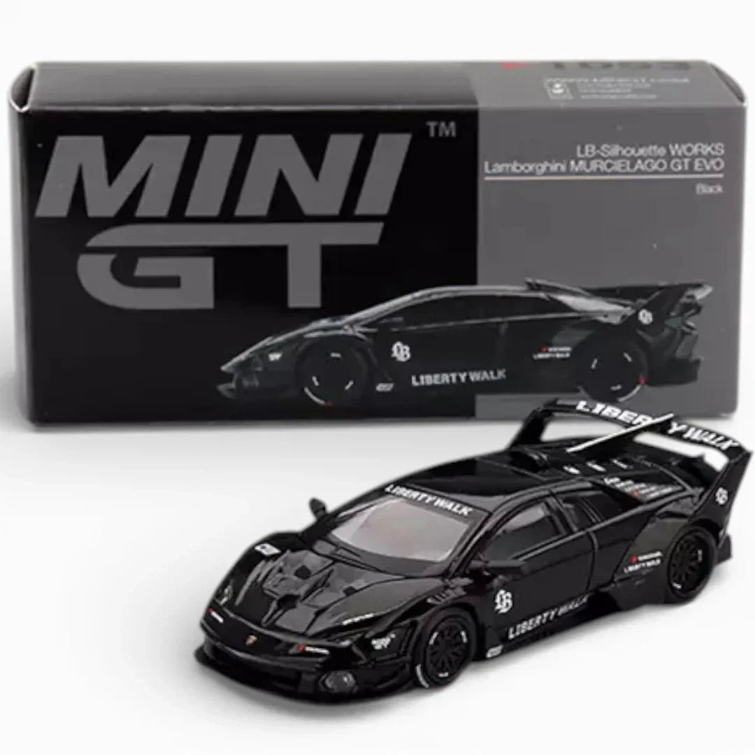 Mini GT 1:64  Roxy Porsche 911 GT3 R #77 AO Racing IMSA + Lamborghini Murcielago GT Evo Black Diecast Scale Model Car