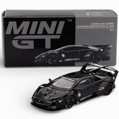 Mini GT 1:64  Roxy Porsche 911 GT3 R #77 AO Racing IMSA + Lamborghini Murcielago GT Evo Black Diecast Scale Model Car