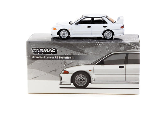 Tarmac Works GLOBAL64 1:64 Mitsubishi Lancer RS Evolution III White Diecast Model Car (T64G-050-RS)