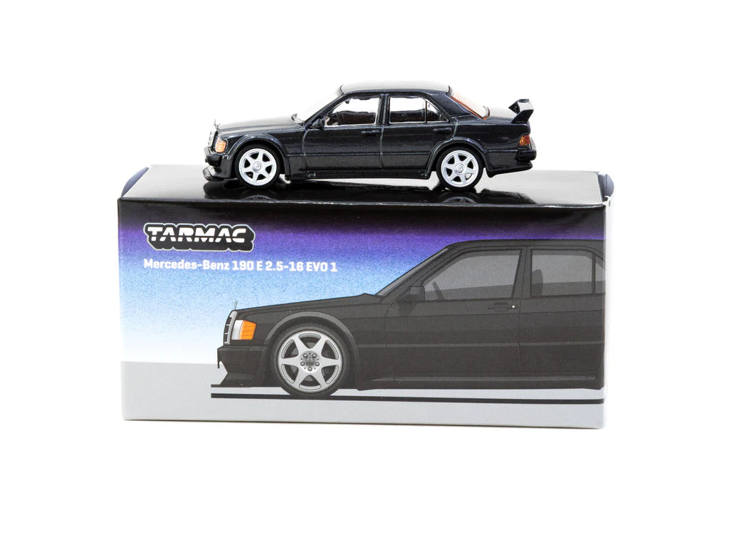Tarmac Works GLOBAL64 1:64 Mercedes-Benz 190E 2.5-16 EVO 1 Blue-Black Metallic Diecast Model Car (T64G-057-BK)