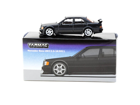 Tarmac Works GLOBAL64 1:64 Mercedes-Benz 190E 2.5-16 EVO 1 Blue-Black Metallic Diecast Model Car (T64G-057-BK)