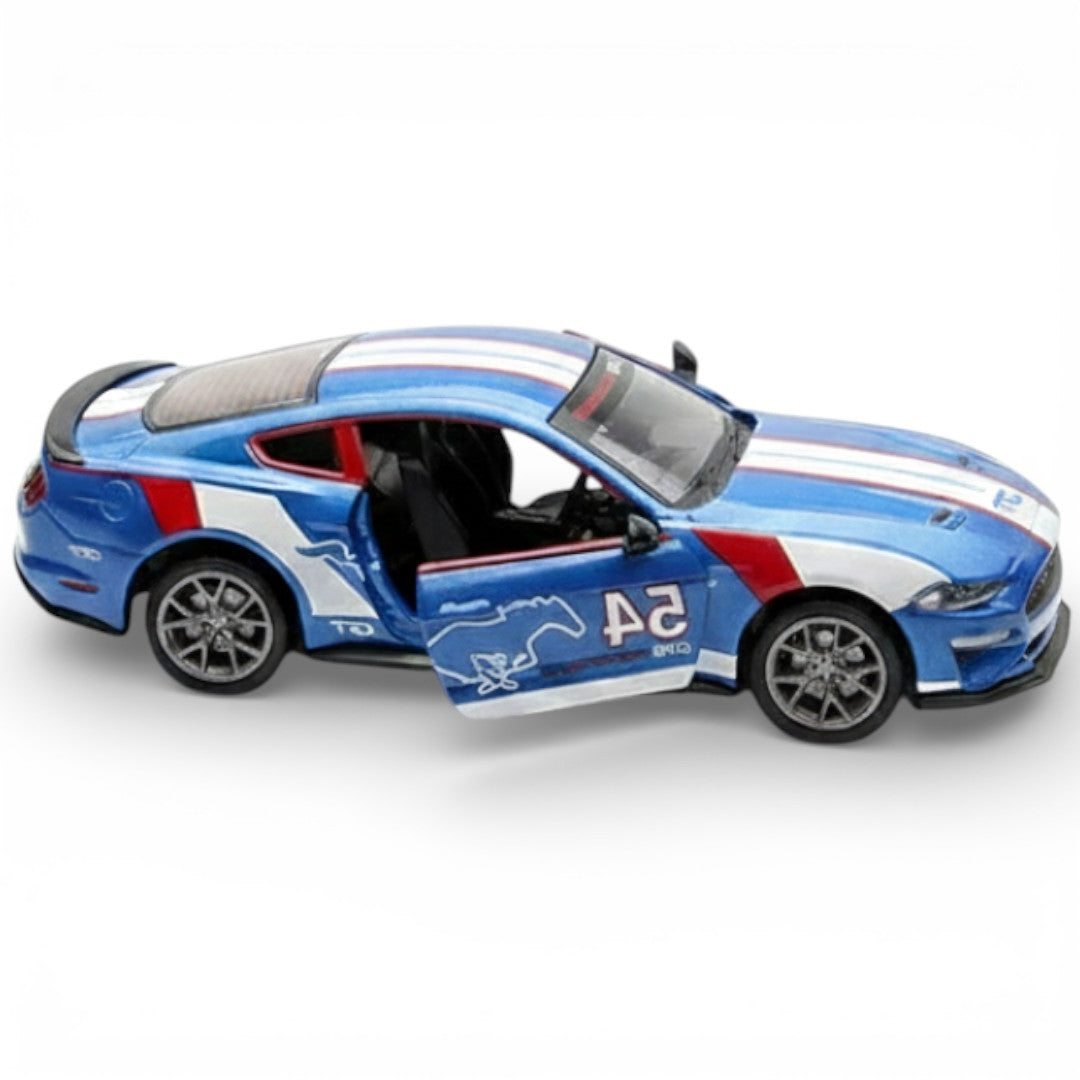 MSZ 1:32 2018 Ford Mustang GT Die-Cast Model Car – Blue |Pull Back, Openable Doors, Light & Sound (68702A)