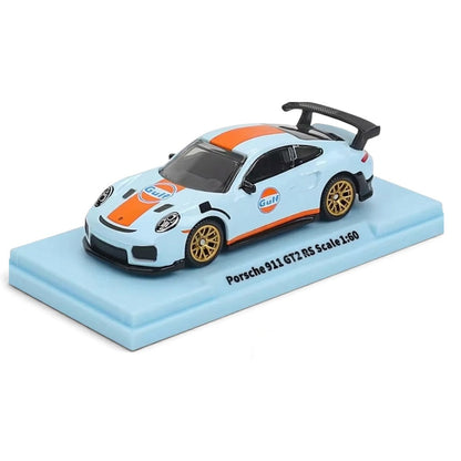 CCA 1:60 Porsche 911 GT2 RS Gulf Die-Cast Model Car | Light Blue & Orange Racing Livery with Golden Wheels