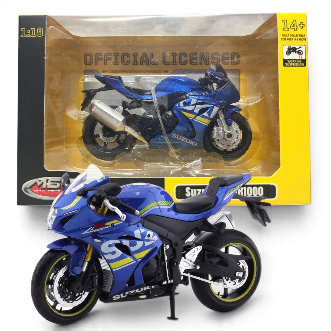 MSZ 1:12 Suzuki GSX-R1000 Diecast Sports Motorcycle, Blue – Officially Licensed Collectible Bike