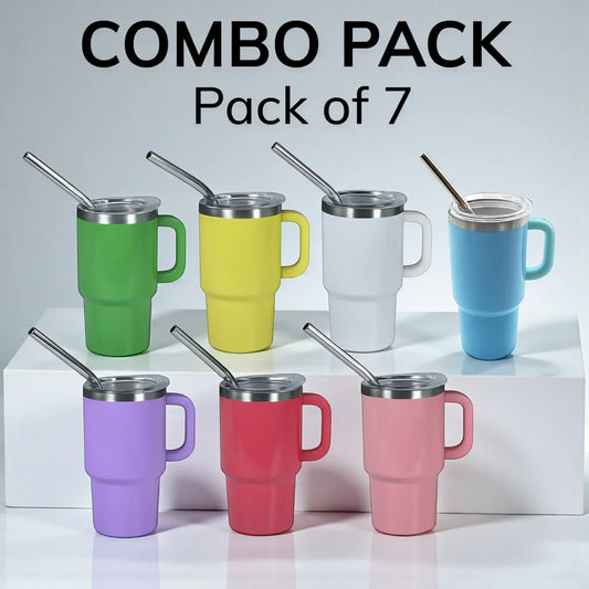 The Quencher H1.0 FlowState™ Miniature Tumbler | 90ml (3oz) Double Wall Stainless Steel With Handle & Straw – Pack of 7