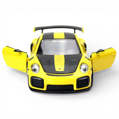 MSZ 1:32 Porsche 911 GT2 RS Die-Cast Model Car – Yellow| Pull Back, Openable Doors, Light & Sound (68705)