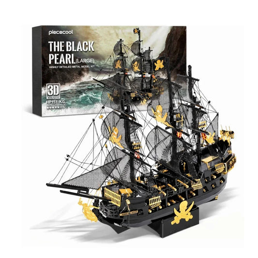 Piececool 3D Metal Puzzle The Black Pearl Pirate Ship (Large) – 307 Pieces – Level 5 Difficulty – Stainless Steel DIY Model Kit