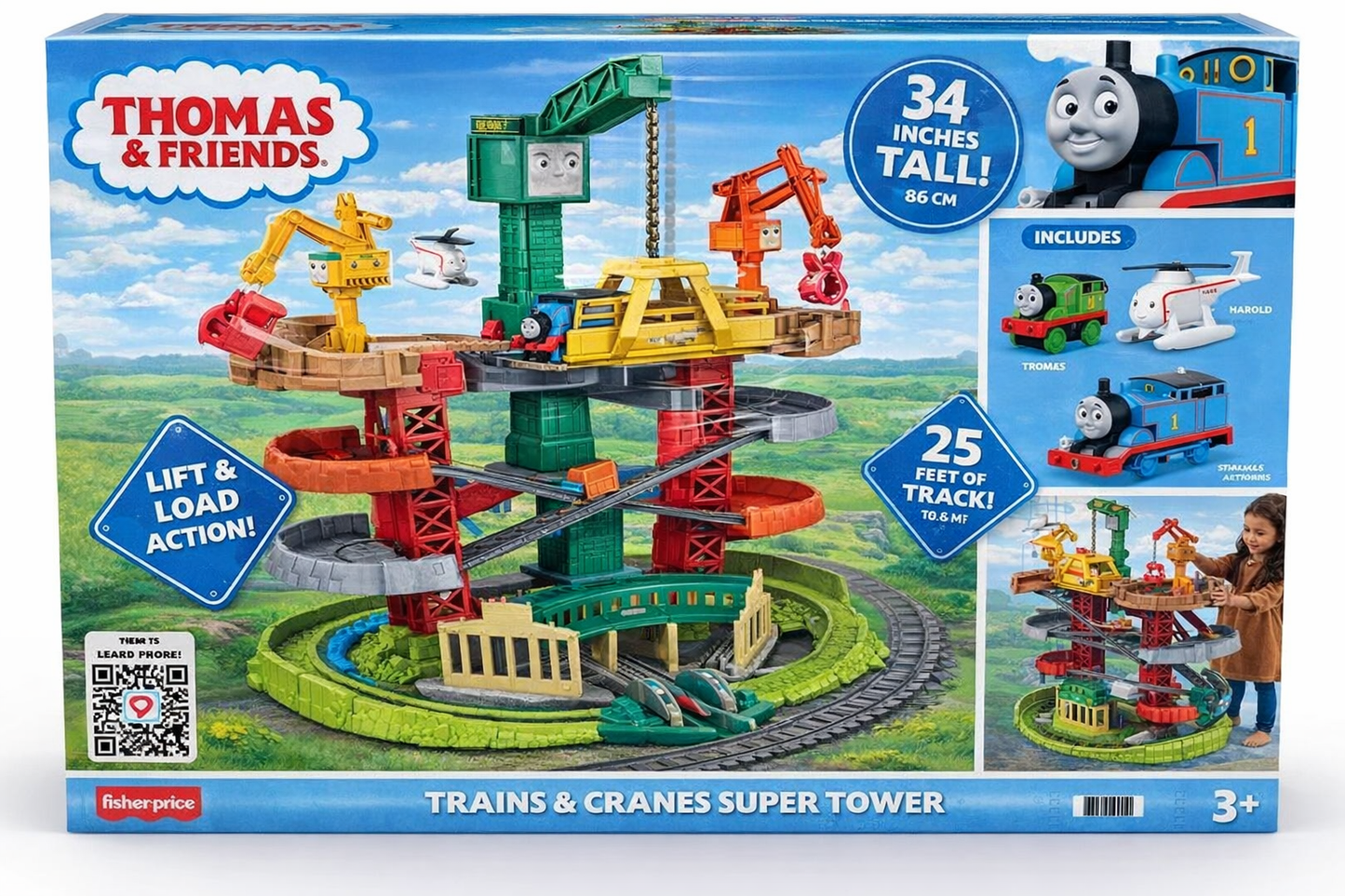 Thomas & Friends Multi-Level Toy Track Set, Trains & Cranes Super Tower, 2.5 Ft Tall with 3 Characters for Preschool Kids Ages 3+ Years - GXH09