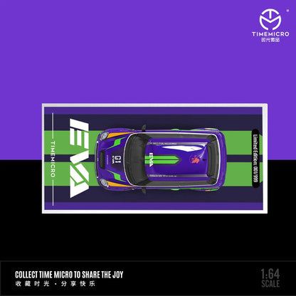 Time Micro Mini Cooper Purple EVA First Machine Figure Edition 1:64 Scale Diecast Model Car | Premium Metal Collector Car | Display Base, Acrylic Case & Figure Included | Limited Edition | 14+