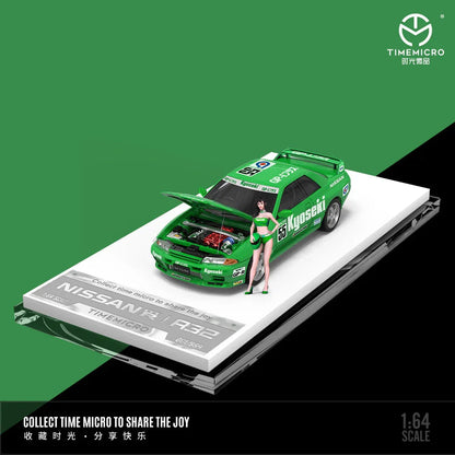 Time Micro 1:64 Scale  Nissan Skyline GT-R R32 Green No.55 Figure Edition Diecast Model Car | Premium Metal Collector Car | Opening Hood & Collector Figure Included | Limited Edition | 14+