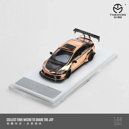 Time Micro Honda Civic Explosive Modification Rose Gold 1:64 Scale Diecast Model Car | Premium Metal Collector Car | Display Base & Acrylic Case Included | Limited Edition | 14+