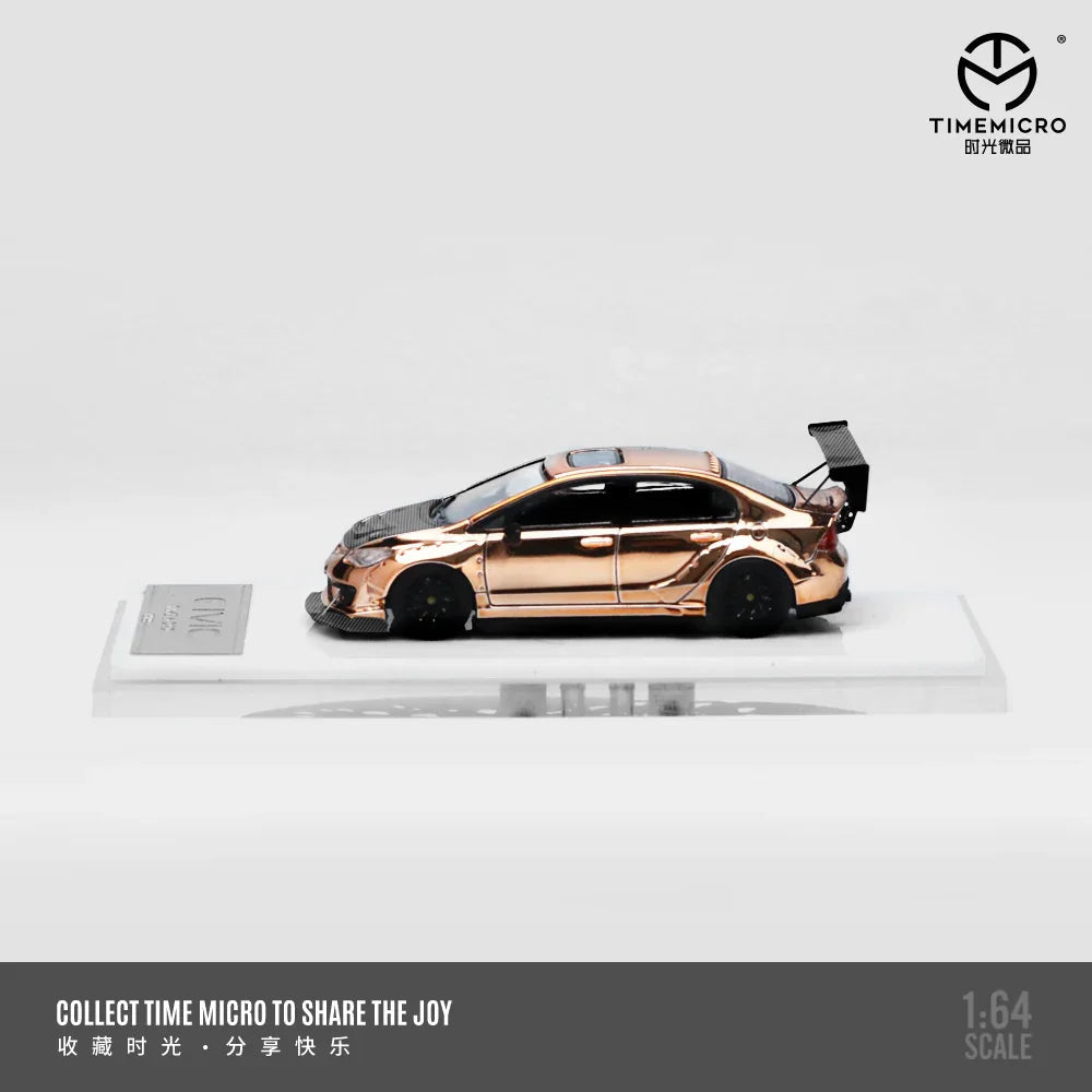 Time Micro Honda Civic Explosive Modification Rose Gold 1:64 Scale Diecast Model Car | Premium Metal Collector Car | Display Base & Acrylic Case Included | Limited Edition | 14+