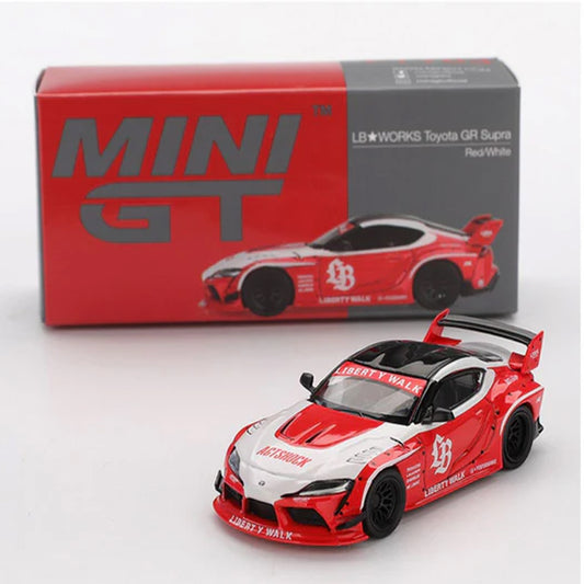 MINI GT 1:64 LB Works Toyota GR Supra Red & White 1:64 Diecast Model – Liberty Walk Widebody Collector Car