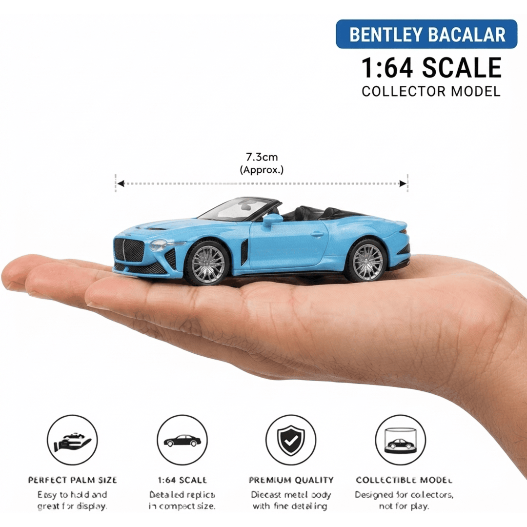 CCA 1:64 Bentley Bacalar S27-01 Die-Cast Model Car – Light Blue Luxury Convertible | Premium Collectible Miniature Car
