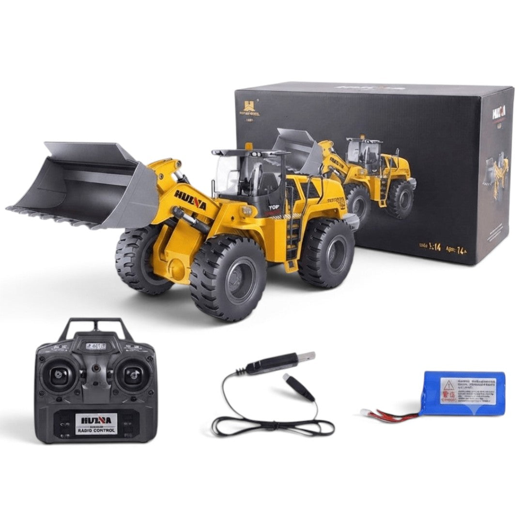 HUINA 1583 1:14 Scale RC Wheel Loader | 2.4GHz 10CH Remote Control Construction Vehicle with Electric Lifting Bucket, Lights & Sound | 14+