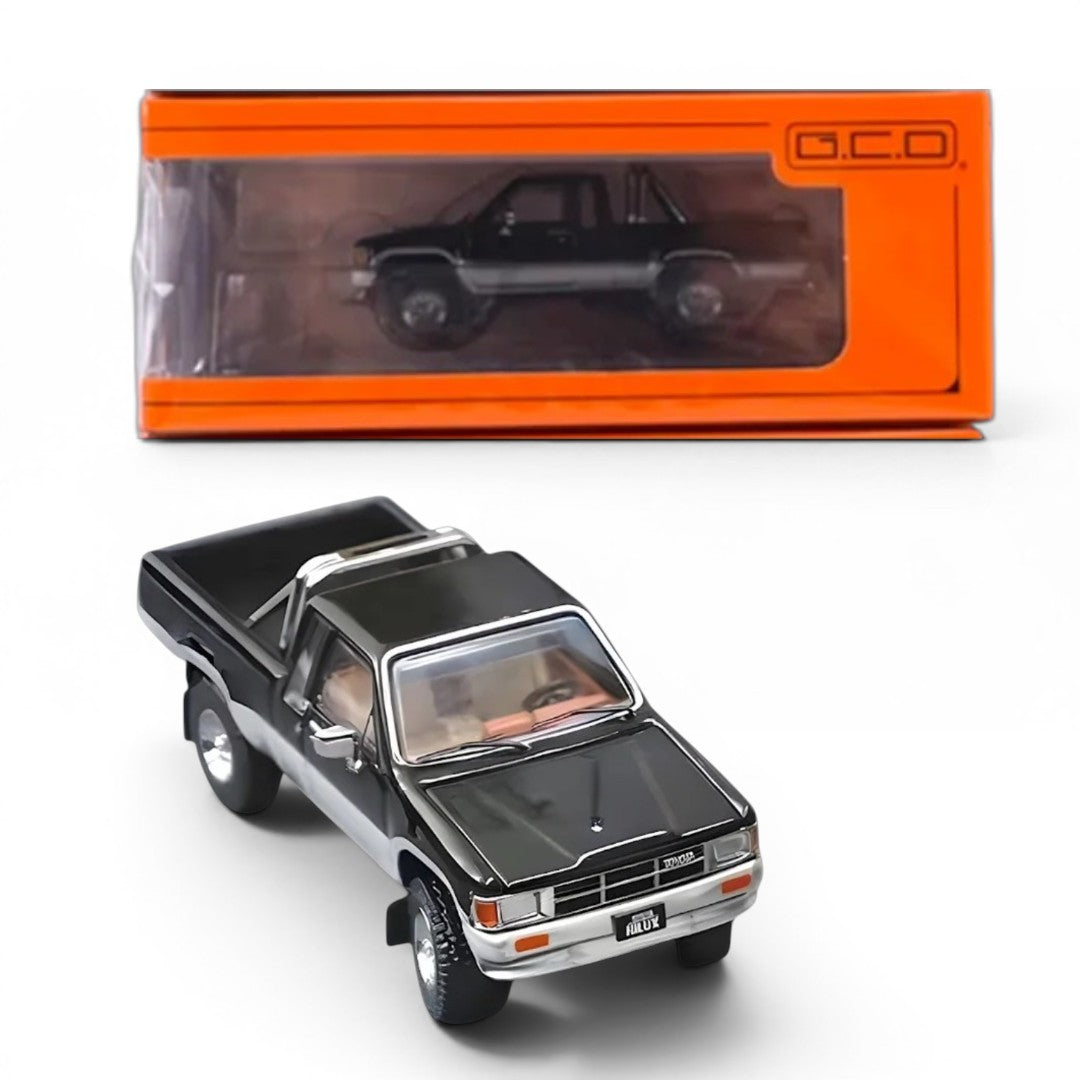 GCD Toyota Hilux SR5 Black & Silver 1:64 Scale Diecast Model Car KS-062-515 | Full Metal Pickup Truck Collectible with Display Base