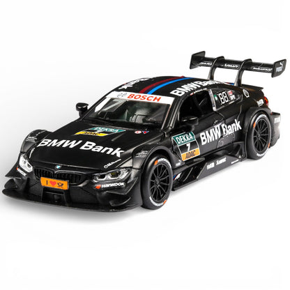 RMZ Hobby 1:32 BMW M4 DTM Die-Cast Model Car – Black|Pull Back, Openable Doors, Light & Sound (664999)