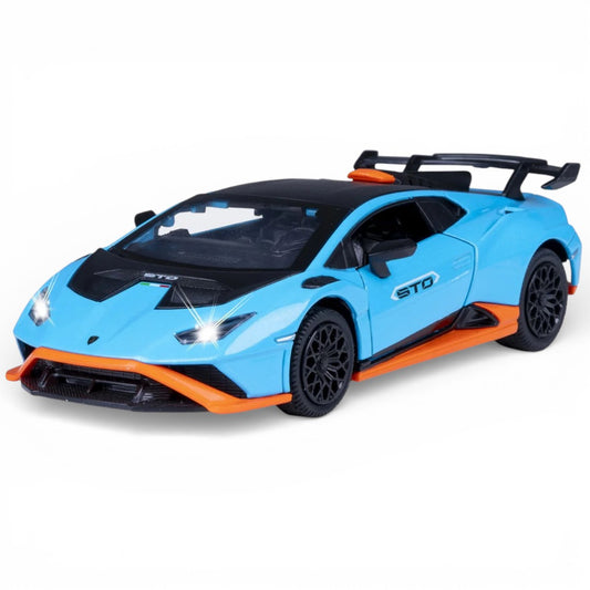 MSZ 1:40 Lamborghini Huracan STO Die-Cast Model Car – Blue| Pull Back, Openable Doors (67728)