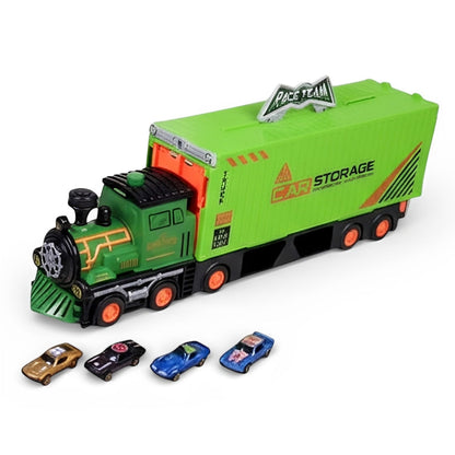 HUAN LE DI Super Large Foldable Train Car Storage Track Set with 8 Mini Diecast Cars – 2.48M Racing Playset for Kids TWO VARIANTS