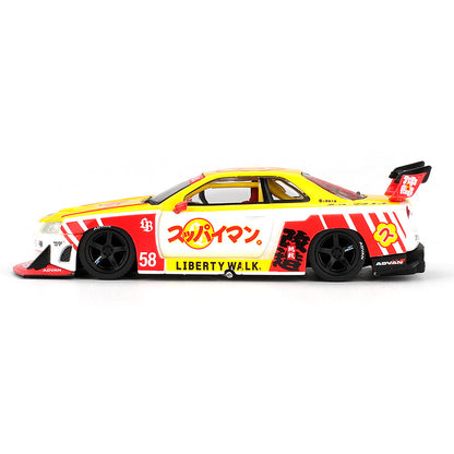 MINI GT 1:64 Nissan LB-ER34 Super Silhouette Skyline Suppaiman Okinawa #58 Liberty Walk Die-Cast Model Car