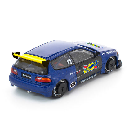 POP RACE 1:64 Pandem Civic EG6 Blue Diecast Model Car PR64-365 | Premium Collectible Scale Model | BGX