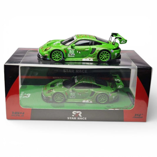 STAR RACE 1:64 Porsche 911 GT3 RS Diecast Car Model – Green T-Rex Racing Livery | Premium Collector Edition