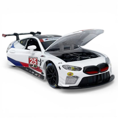 RMZ Hobby 1:32 BMW M8 GTE Die-Cast Model Car – White |Pull Back, Openable Doors, Light & Sound (664996)